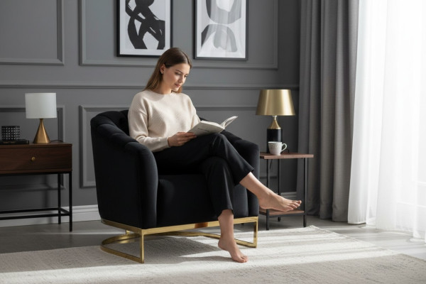 Exclusive Sessel Luxus Schwarzer Elemente Edelstahl Longe Club Möbel