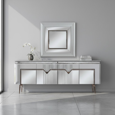 Designer Esszimmer Set Besteht aus 2tlg. Sideboard Spiegel Kommode Silber