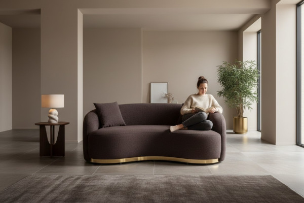 Wohnzimmermöbel Luxus Sofa 3 - sitzer Design Braun weiche Sofa Polster Textil 230cm