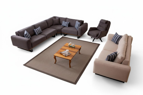 Designer Wohnzimmer Set Wohnlandschaft Ecksofa L-Form 3 Sofa Sessel 3tlg