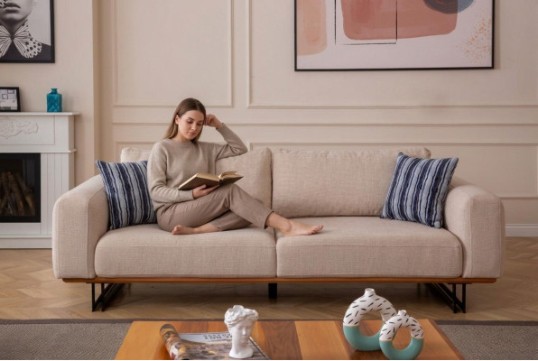 Designer Sofa 3 Sitzer Polster Textil Modern Polster Beige 230cm Couchen