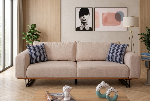 Designer Sofa 3 Sitzer Polster Textil Modern Polster Beige 230cm Couchen