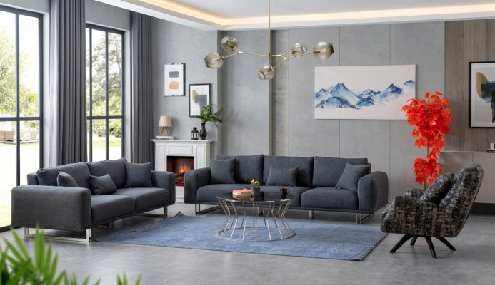 Designer Wohnzimmer Set Sofagarnitur 4 + 3 + 1 Sitz Luxus Grau Wohnlandschaft