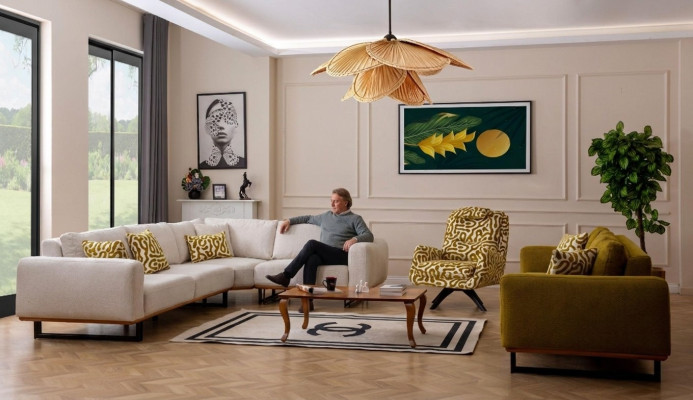 Designer Wohnzimmer Set 3tlg. Sofa 4 + 1 Sitz Ecksofa L-form Modern