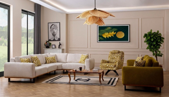 Designer Wohnzimmer Set 3tlg. Sofa 4 + 1 Sitz Ecksofa L-form Modern