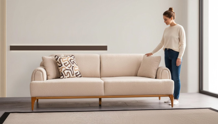 Modern Sofa 3 Sitzer Wohnzimmer Beige xxl 220cm Luxus Möbel Sofas Couchen