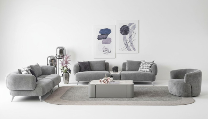 Couch Sofagarnitur 3+3+1 Sitz Grau Sofa Luxus Möbel Wohnzimmer Couchen