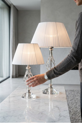 Tischleuchte Antik Stil Tisch Lampe Kristall Leuchte weiß Tischlampe Neu
