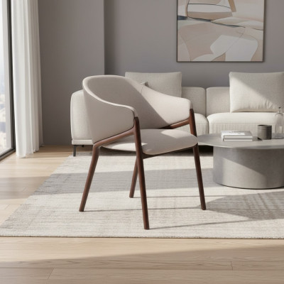 Designer Taupe Esszimmer Stuhl Holzgestell Luxus Polster Einsitzer Stühle
