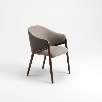 Designer Taupe Esszimmer Stuhl Holzgestell Luxus Polster Einsitzer Stühle