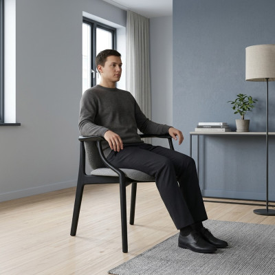 Designer Grauer Esszimmer Stuhl Holzrahmen Armlehnen Stuhl Polster Möbel