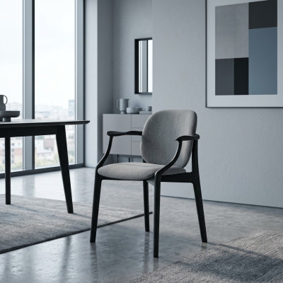 Designer Grauer Esszimmer Stuhl Holzrahmen Armlehnen Stuhl Polster Möbel