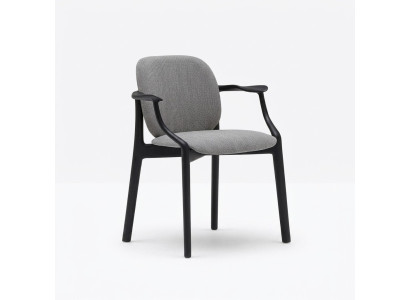 Designer Grauer Esszimmer Stuhl Holzrahmen Armlehnen Stuhl Polster Möbel