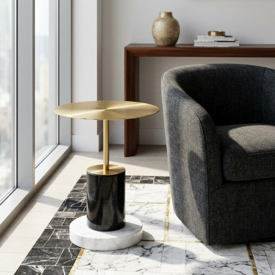 Moderner Golderner Marmor Beistelltisch Wohnzimmer Tische Rund Design