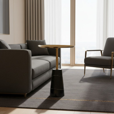 Designer Schwarzer Beistell Couchtisch Marmor Möbel Luxus Wohnzimmer