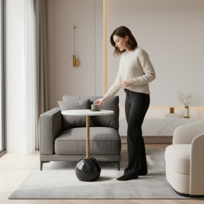 Schwarz-Weißer Beistelltisch Marmor Möbel Designer Wohnzimmer Couchtische