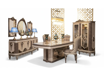 Klassischer Tauper Esszimmer Set Luxus Garnitur Esstisch Stühle Kommode