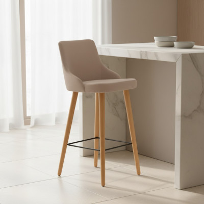 Modern Barhocker Stuhl Designer Holz Esszimmerstuhl Hocker Bar Beige Neu