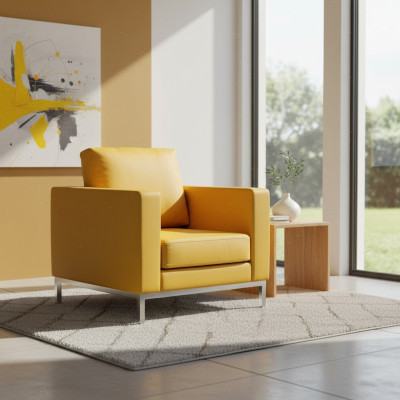 Gelber Sessel Moderner Arbeitszimmer Relaxsessel Kunstleder Einsitzer