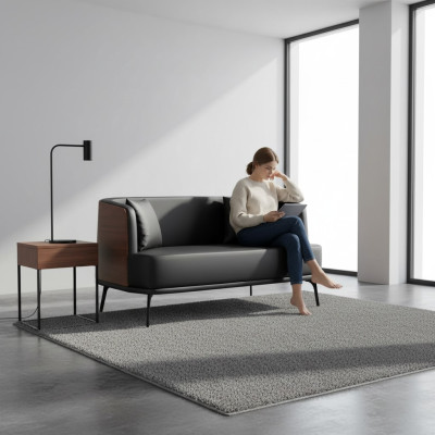 Schwarzer Wohnzimmer 2-Sitzer Polster Kunstleder Sofa 2-er Leder Couch