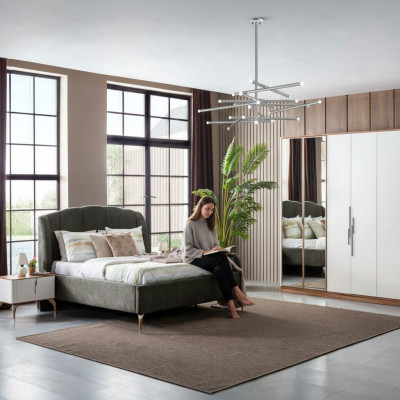 Schlafzimmer Set Luxus Komplettes Bett 2x Nachttisch Kleiderschrank 4tlg Neu