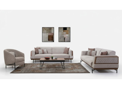 Taupe Sofagagnitur 3+3+1 Sitzer Wohnzimmer Set Couchtisch Moderne Sofas