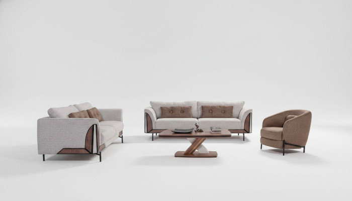 Braun-Graue Sofagarnitur 3+3+1 Couchtisch Komplettes Wohnzimmer Set