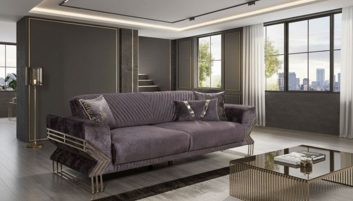 Moderner Lila Dreisitzer Designer Couch Polster Sofa Wohnzimmer 3-Sitzer