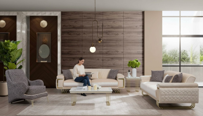 Designer Wohnzimmer Garnitur Luxus Dreisitzer Couchtisch Beistelltisch