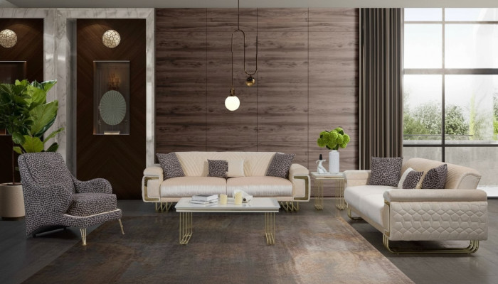 Designer Wohnzimmer Garnitur Luxus Dreisitzer Couchtisch Beistelltisch