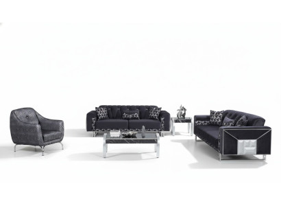 Schwarz-Graue Wohnzimmer Sitzgarnitur Designer Sofas Beistelltisch 5tlg