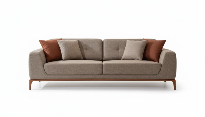 Sofa 3 Sitzer Polstersofa Grau Textill Sitz Design Stoff Modern Couch Sofas