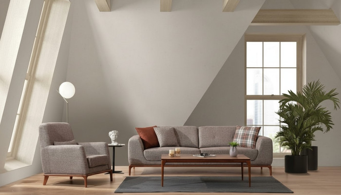 Luxus Sofagarnitur Sofa 3 Sitzer Sessel Stoff Modern Grau Modern Set neu