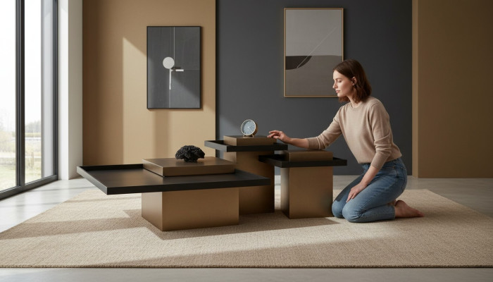 Modernes Couchtisch-Set Wohnzimmer Luxus Möbel 3x Holz Beistelltische