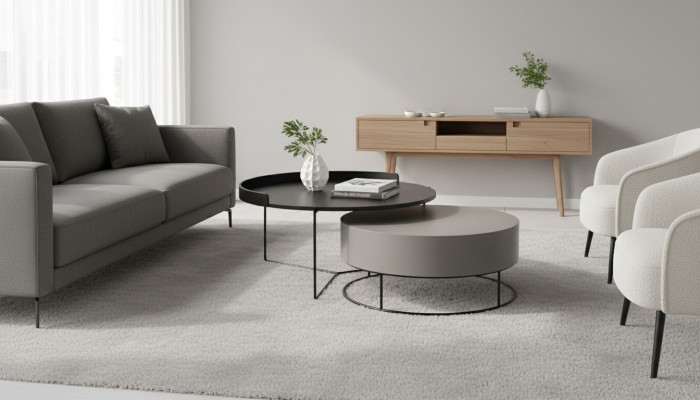 Runde Set 2x Couchtisch Grau Kaffeetisch Beistelltisch Wohnzimmer Tische