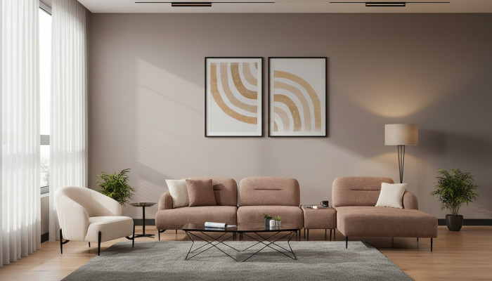 Braun-Beige Wohnzimmer Sitzgarnitur Ecksofa Wohnlandschaft Sessel 2tlg