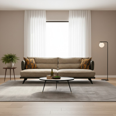 Sofa 3 Sitzer Polstersofa Mehrfarbig Textill Sitz Design Stoff Modern Sofas