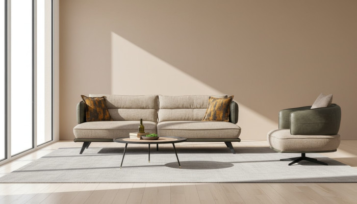 Luxus Sofagarnitur Sofa 3 Sitzer Sessel Stoff Modern Mehrfarbig Modern Set neu