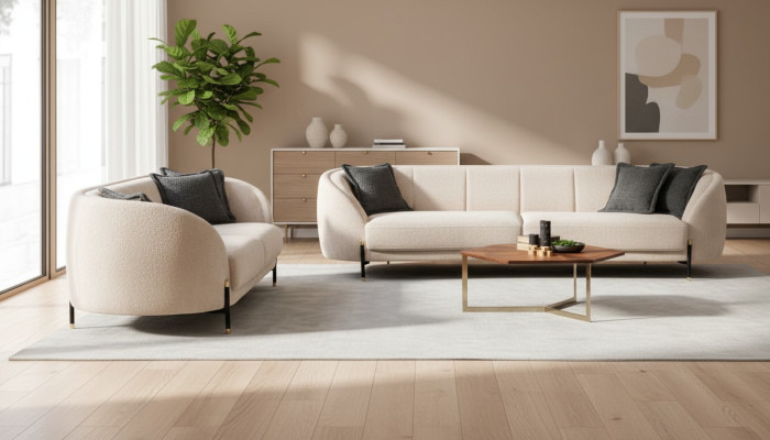 Modern Sofa 3 Sitzer Beige Hochwertig Polster Sofas Design Textil neu