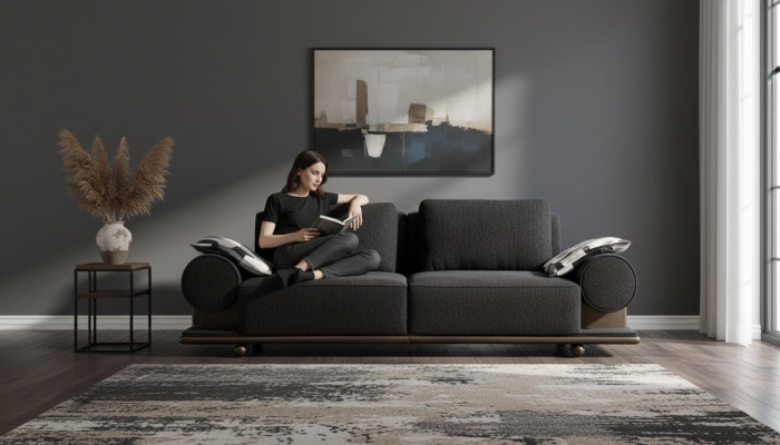 Modern Sofa 3 Sitzer Schwarz Hochwertig Polster Sofas Design Textil neu