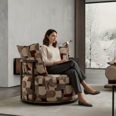 Modern Mehrfarbig Sessel Design Sofa Sitzer Luxus Relax Textil Lounge Polster