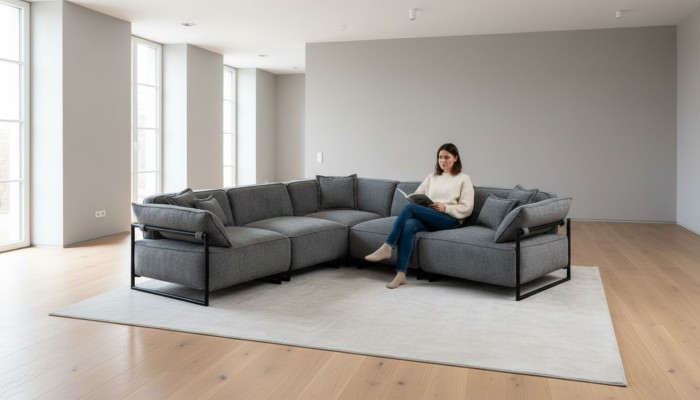 Stoffsofa Couch Wohnlandschaft Eck Design Modern Sofa Ecksofa L-Form Grau