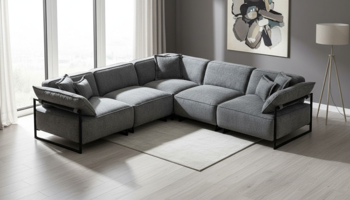 Stoffsofa Couch Wohnlandschaft Eck Design Modern Sofa Ecksofa L-Form Grau