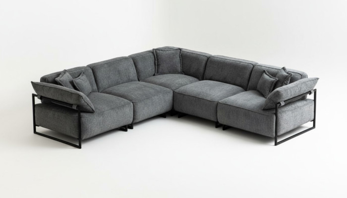 Stoffsofa Couch Wohnlandschaft Eck Design Modern Sofa Ecksofa L-Form Grau