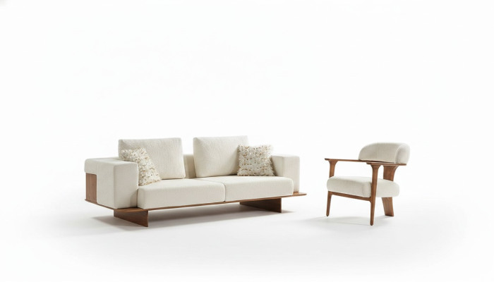Modern Weiß Sofagarnitur 3 1 Sitzer Textil Holz Sessel Komplett Set neu