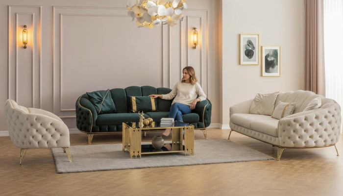 Komplett Wohnzimmer 4tlg stilvoll x2 3-Sitzer Couch Modern 2x Sessel