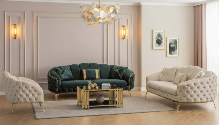 Komplett Wohnzimmer 4tlg stilvoll x2 3-Sitzer Couch Modern 2x Sessel