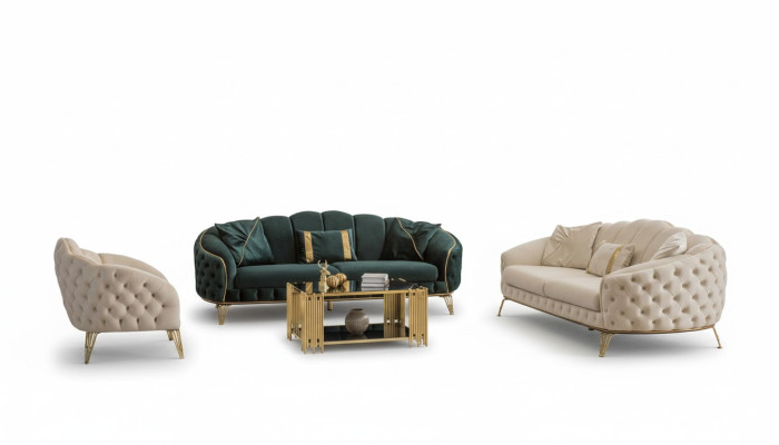 Komplett Wohnzimmer 4tlg stilvoll x2 3-Sitzer Couch Modern 2x Sessel