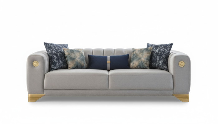 Wohnzimmer Sofa 3 Sitzer Grau Polster Sofas Design Holz Textil neu Modern