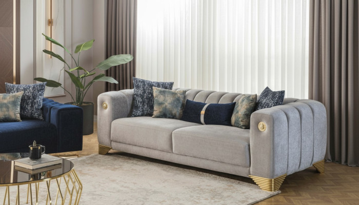 Polstersofa x2 3-Sitzer Sofas Textil Sitz Design Sofas Modern Neu